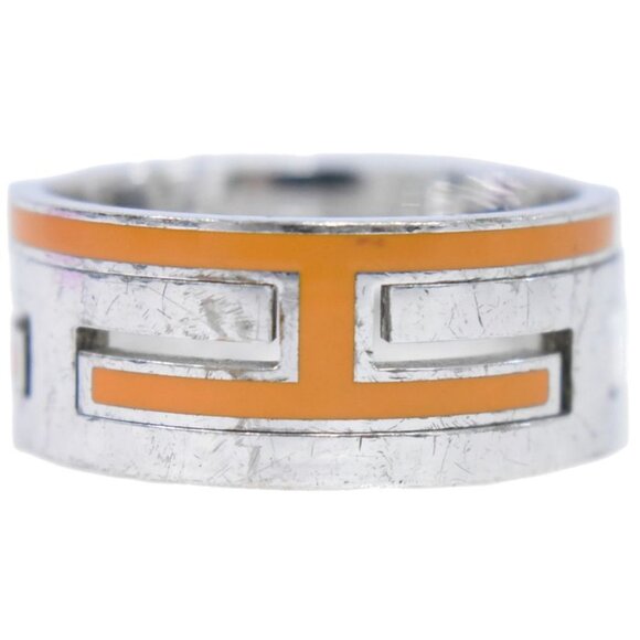 Hermes Move Ash H Logo AG 925 Ring 54 23.5 Silver Orange Accessories